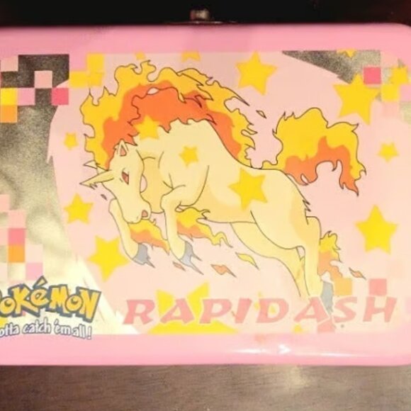 Vintage 1999 Pokemon Rapidash Tin Box Container Pink Nintendo Game Freak. Condit